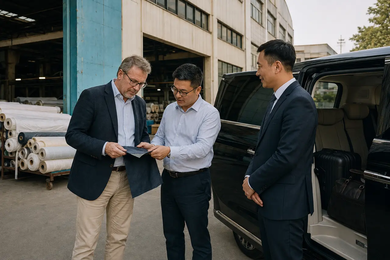 Experienced Chinese chauffeur supporting an international textile buyer on a multi-city factory journey from Xiamen to Beijing